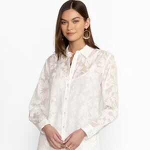 Johnny Was Sheer White Floral Midi Dress or Open Jacket XS